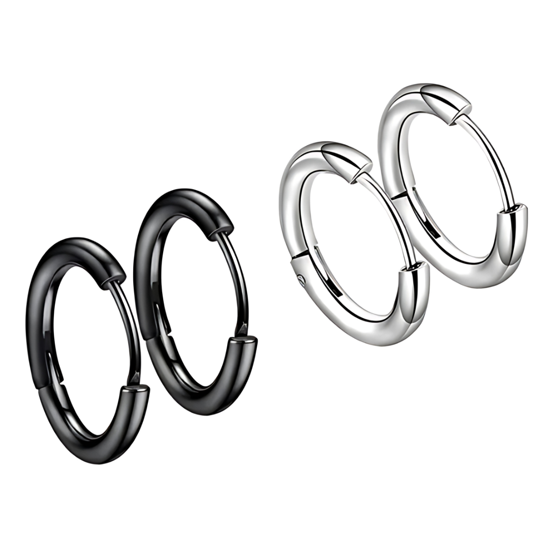 Aretes Piercing de Acero Inoxidable - 2 Pares de Argollas de 10 mm para Hombre, Duraderos y Estilosos