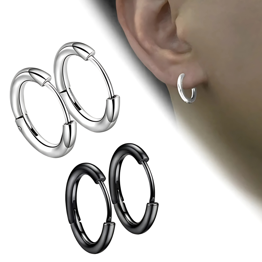 Aretes Piercing de Acero Inoxidable - 2 Pares de Argollas de 10 mm para Hombre, Duraderos y Estilosos