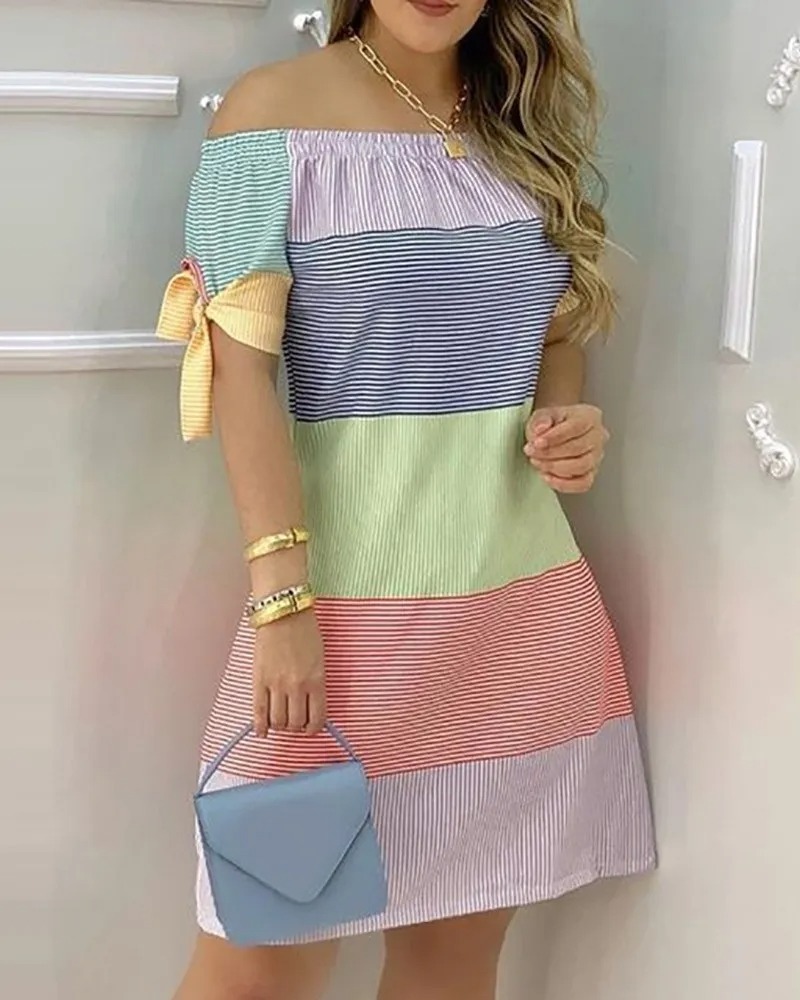 Moda De Las Mujeres Fuera De Los Hombros Impresos Vestidos