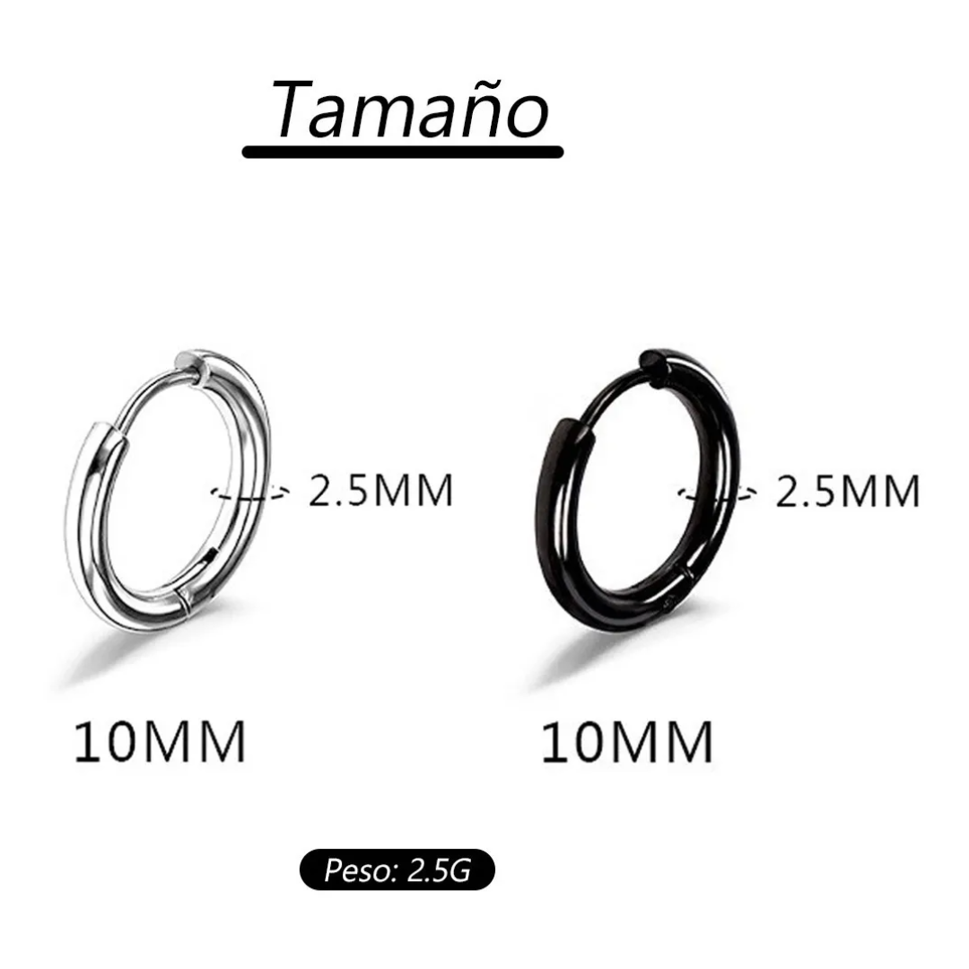 Aretes Piercing de Acero Inoxidable - 2 Pares de Argollas de 10 mm para Hombre, Duraderos y Estilosos