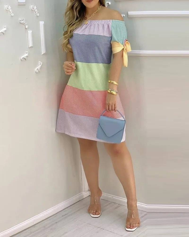 Moda De Las Mujeres Fuera De Los Hombros Impresos Vestidos