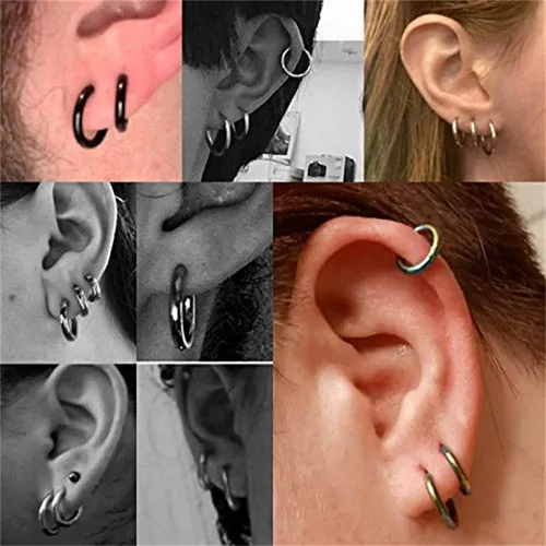 Aretes Piercing de Acero Inoxidable Dorado - 5 Pares de Argollas (8-16 mm), Durabilidad y Estilo para Hombre
