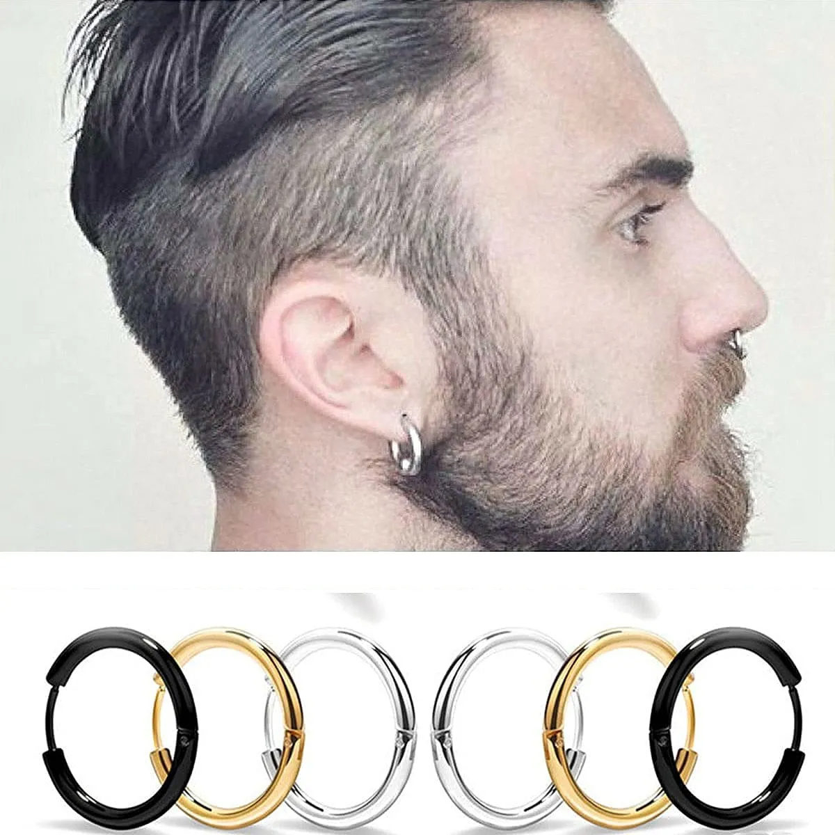 Aretes Piercing de Acero Inoxidable Dorado - 5 Pares de Argollas (8-16 mm), Durabilidad y Estilo para Hombre
