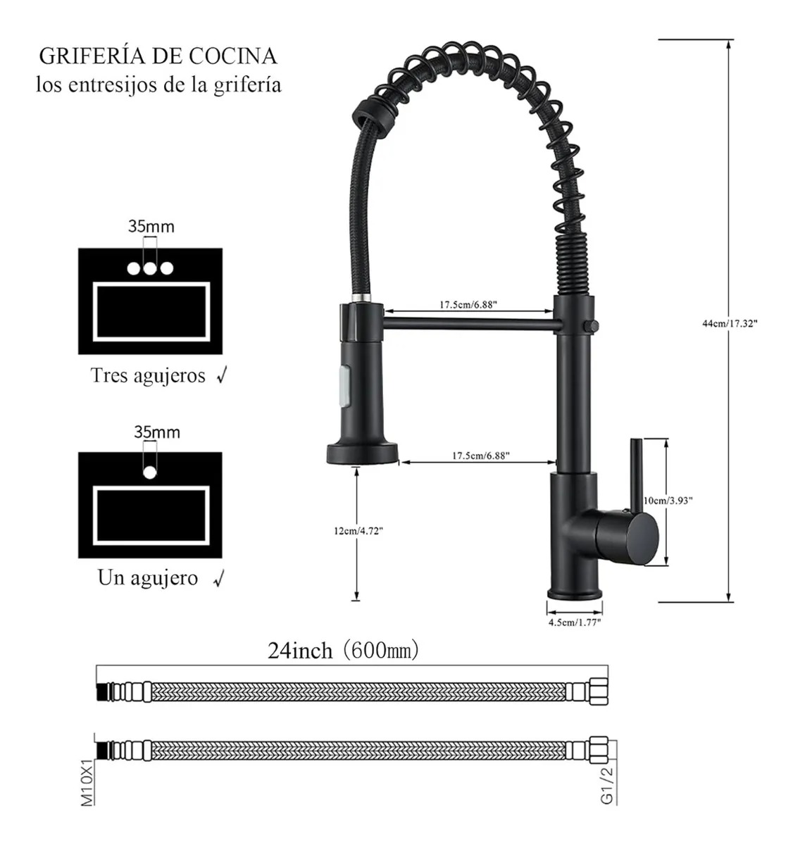 Grifo Mezclador Flexible Para Fregadero De Cocina,negro Mate