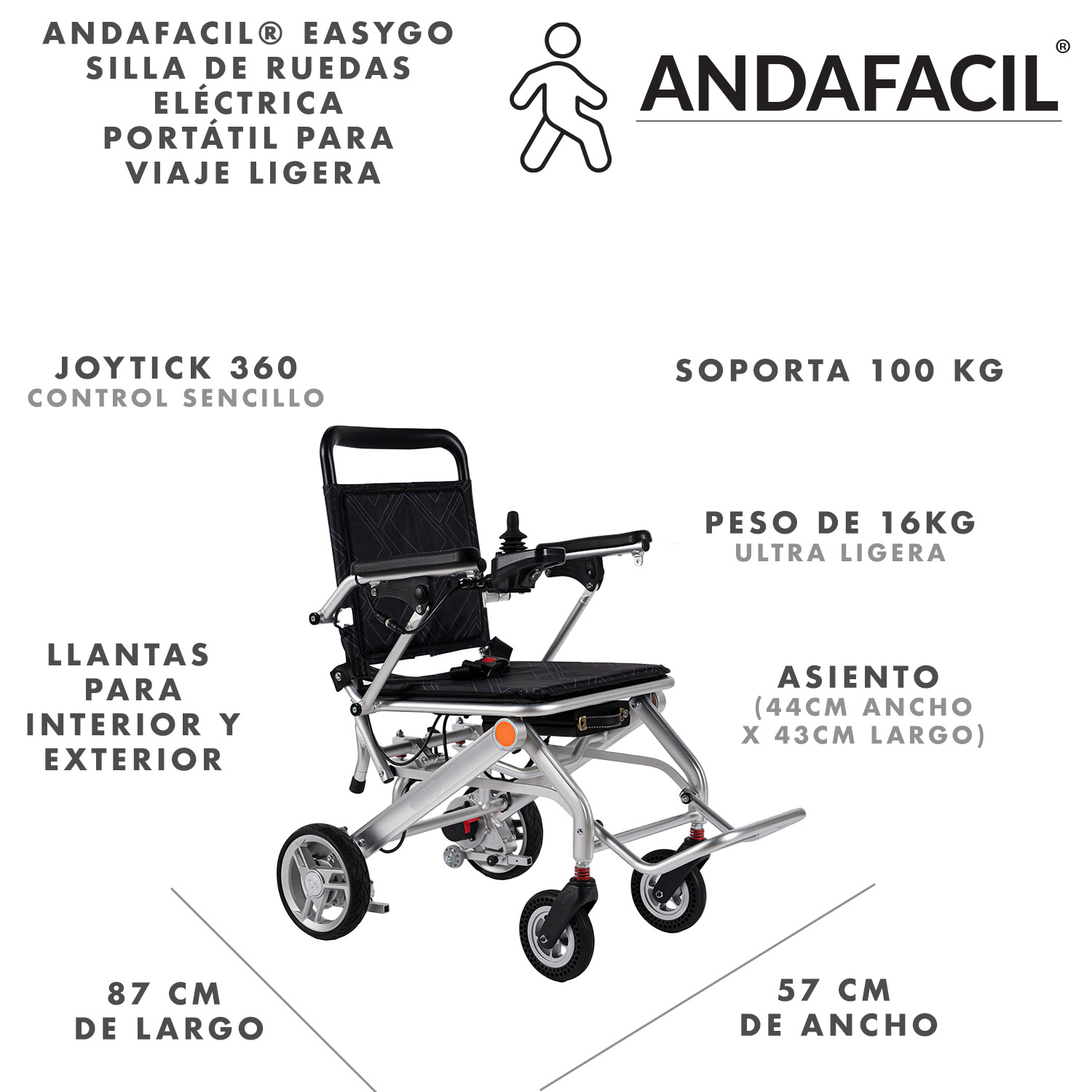 Andafacil® Easygo Silla De Ruedas Eléctrica Portátil Ligera