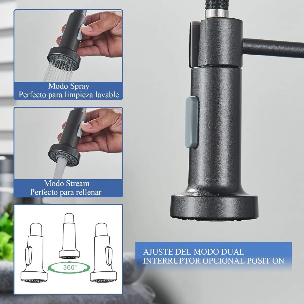 Grifo Mezclador Flexible Para Fregadero De Cocina,negro Mate