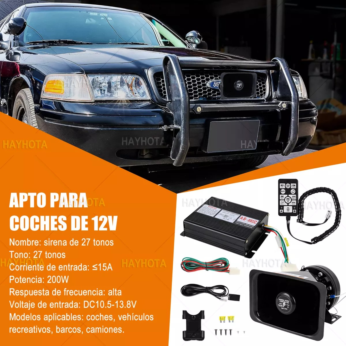Sirena 27 Tonos Policía Pato Patrulla 200w Altavoz Anfitrión