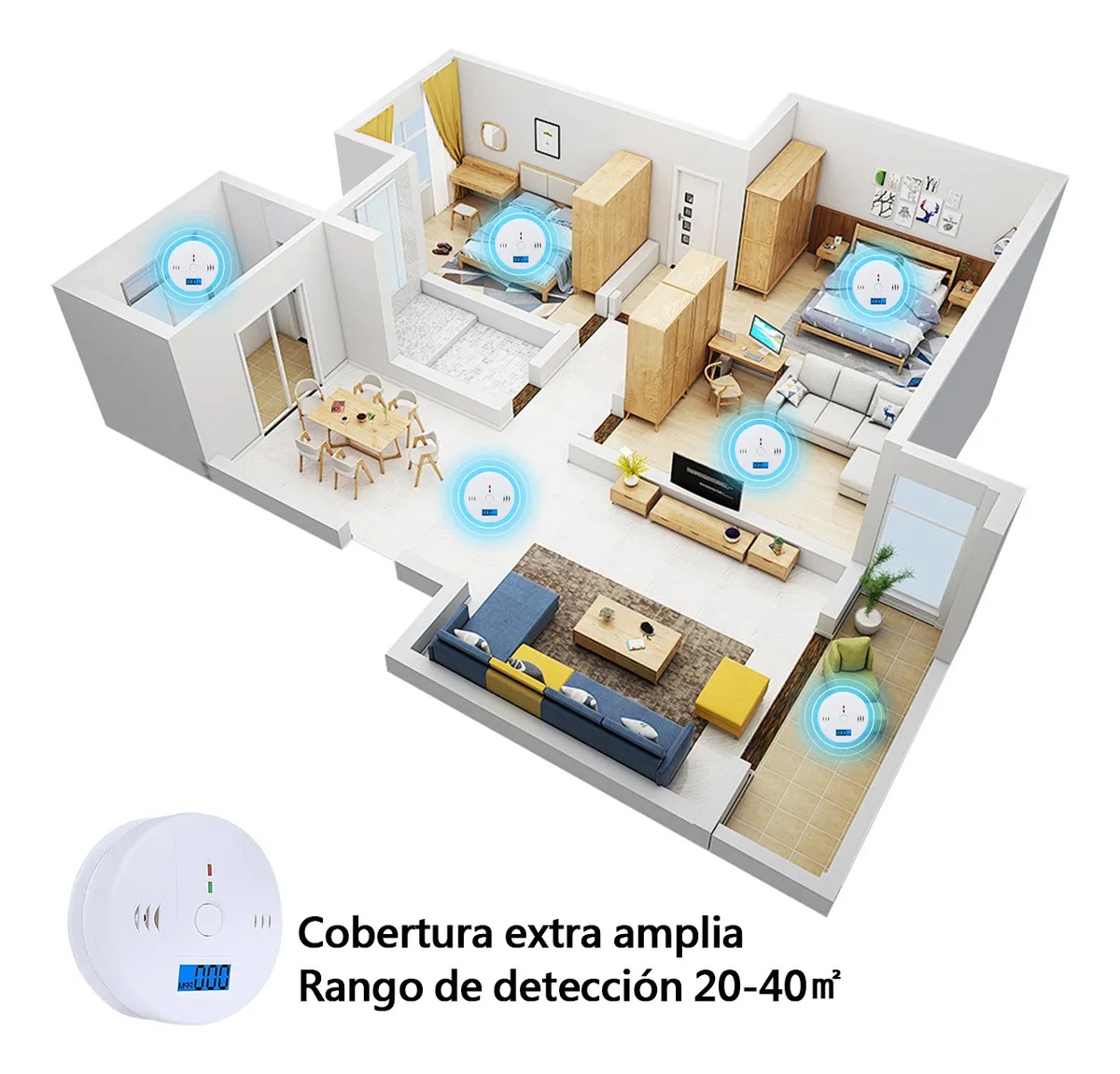 Detector Humo Inalámbrico Y Monoxido Casa Oficina Con Alta Cobertura Y Alarma Con Sonido Detector