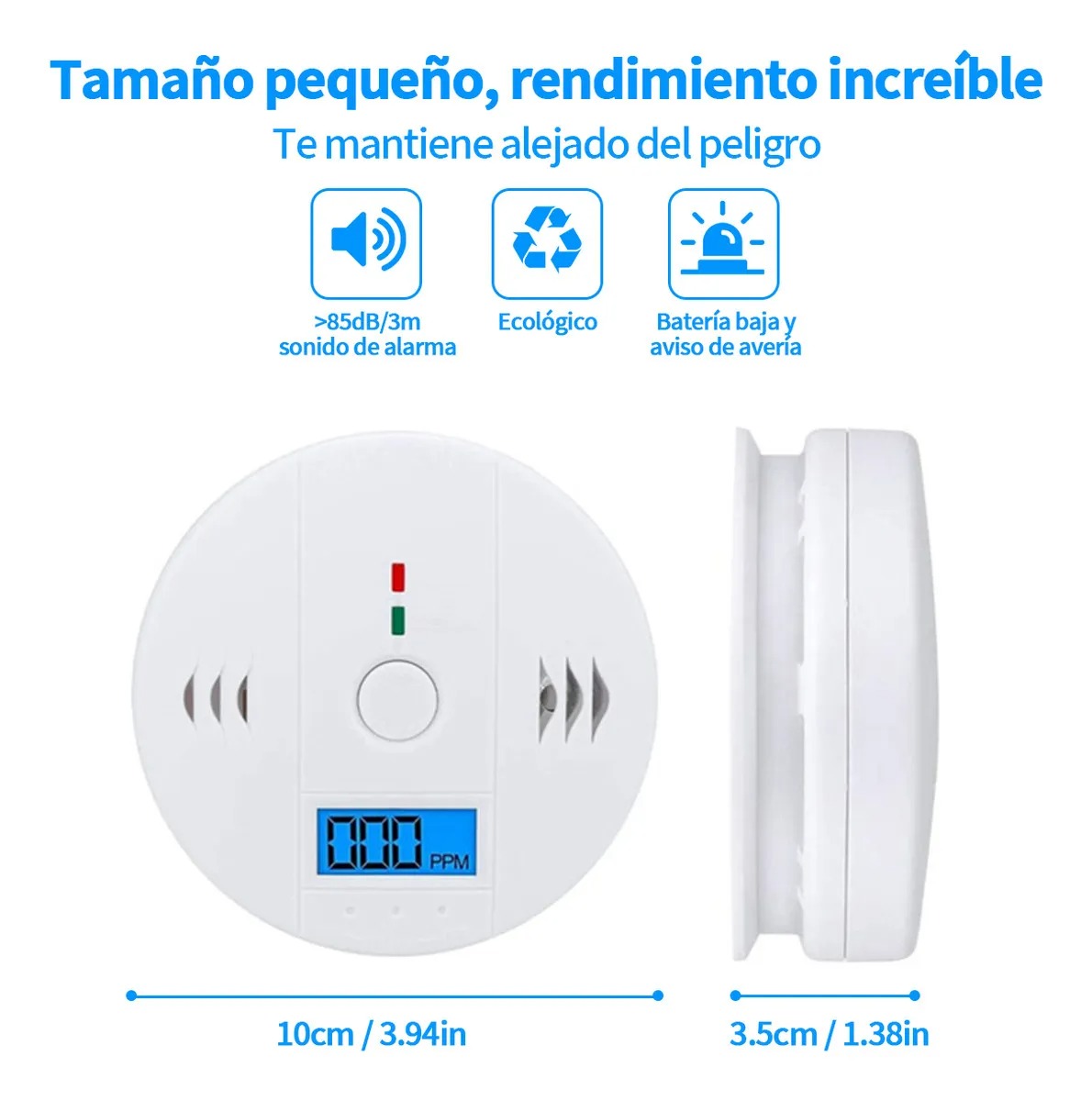 Detector Humo Inalámbrico Y Monoxido Casa Oficina Con Alta Cobertura Y Alarma Con Sonido Detector