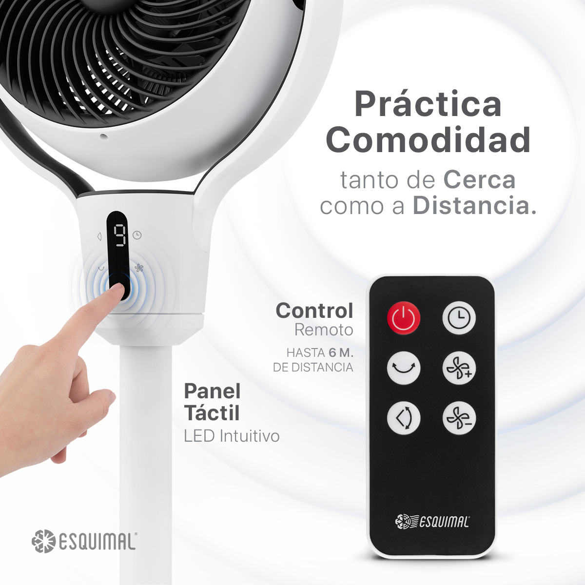 Ventilador de Altura Ajustable para Escritorio y Piso Abanico con Oscilación Pantalla LED Temporizador Blanco ESQUIMAL