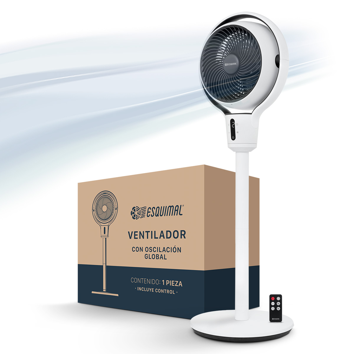 Ventilador de Altura Ajustable para Escritorio y Piso Abanico con Oscilación Pantalla LED Temporizador Blanco ESQUIMAL