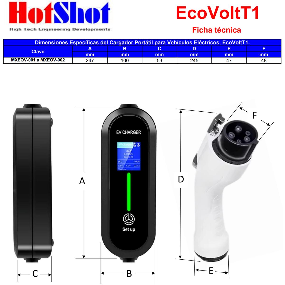 Cargador Auto Eléctrico, MXEOV-001, 1Pza, Type 1, 3.5kW, 8/10/13/16A, 80-260V, 50-60Hz, Blanco, Cargador Auto Eléctrico, Cargador Coche Eléctrico, Cargador Vehicular