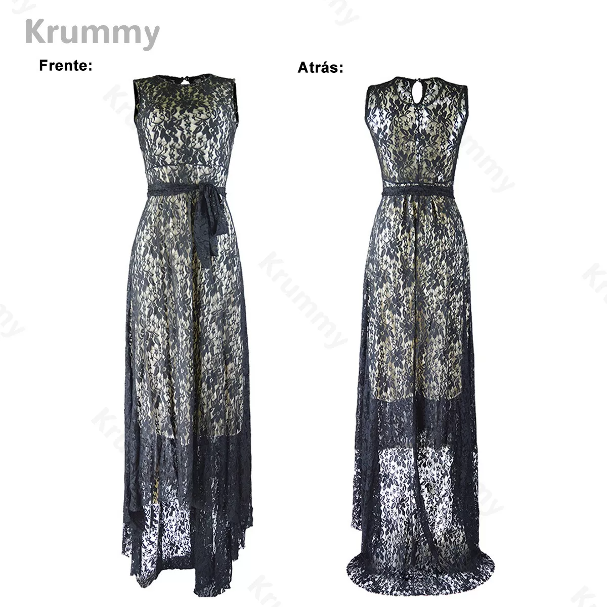 Vestido Negro Largo Casual De Fiestas Para Mujer Cordón.