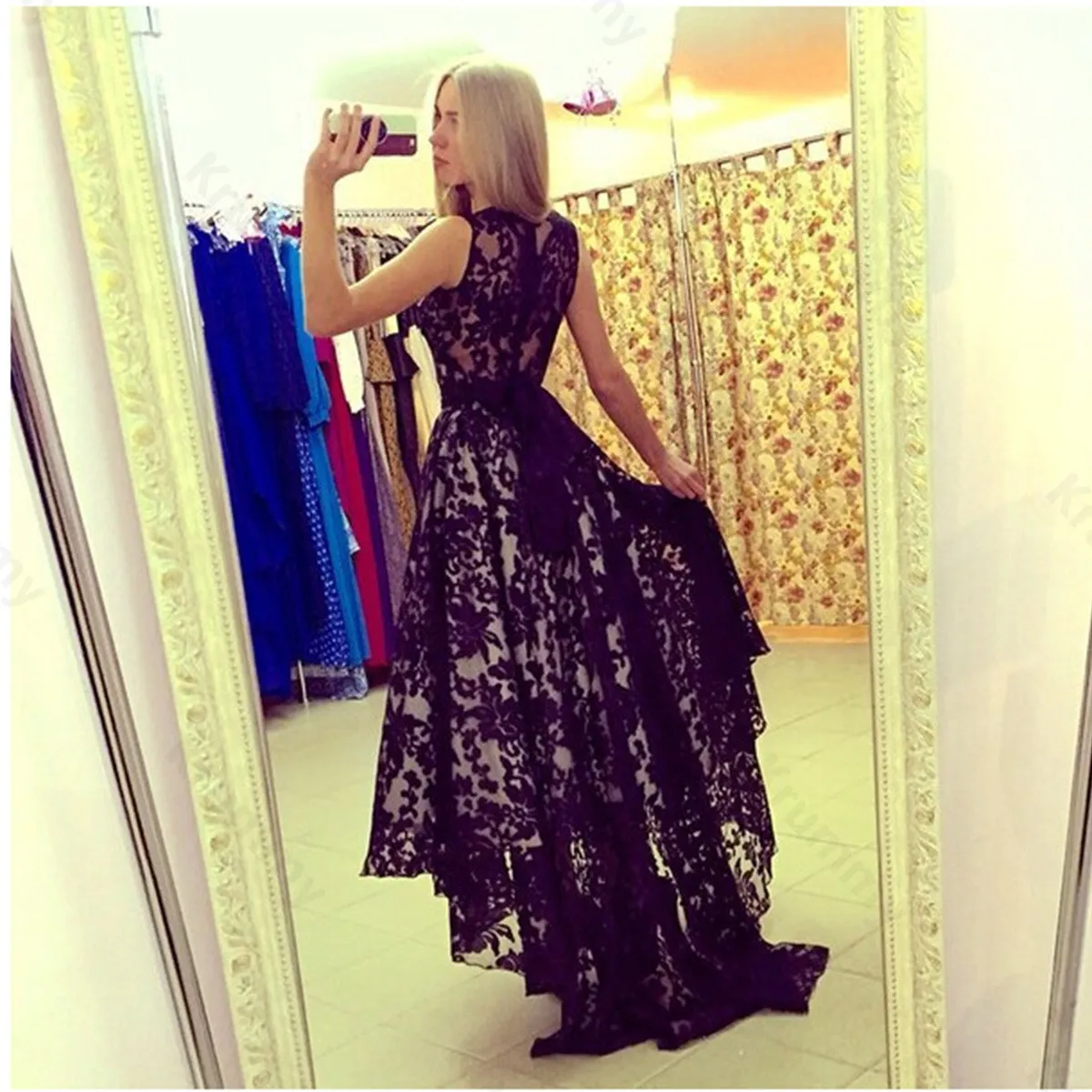 Vestido Negro Largo Casual De Fiestas Para Mujer Cordón.
