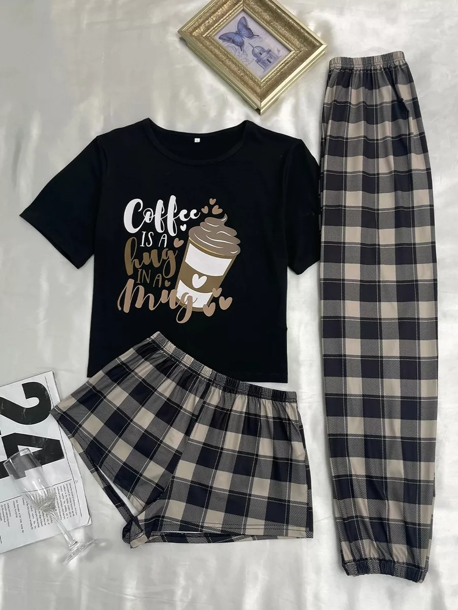 3pzs Conjunto De Pijama Flojo Para Mujer Negro Para Hogar