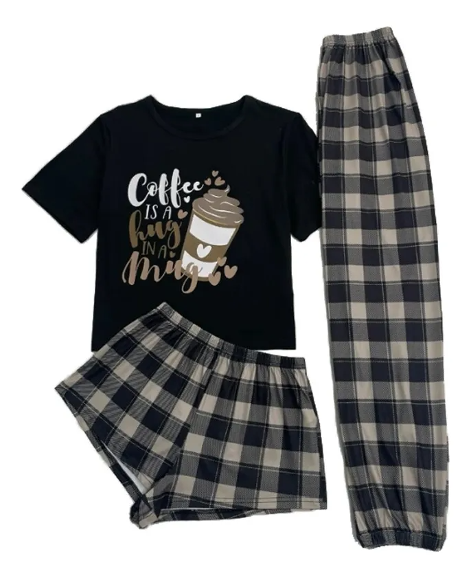 3pzs Conjunto De Pijama Flojo Para Mujer Negro Para Hogar