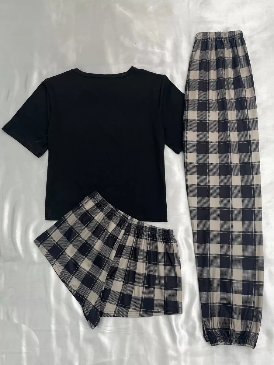 3pzs Conjunto De Pijama Flojo Para Mujer Negro Para Hogar