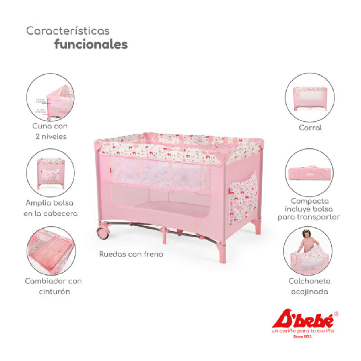 Cuna corral D´bebé Rest Rosa