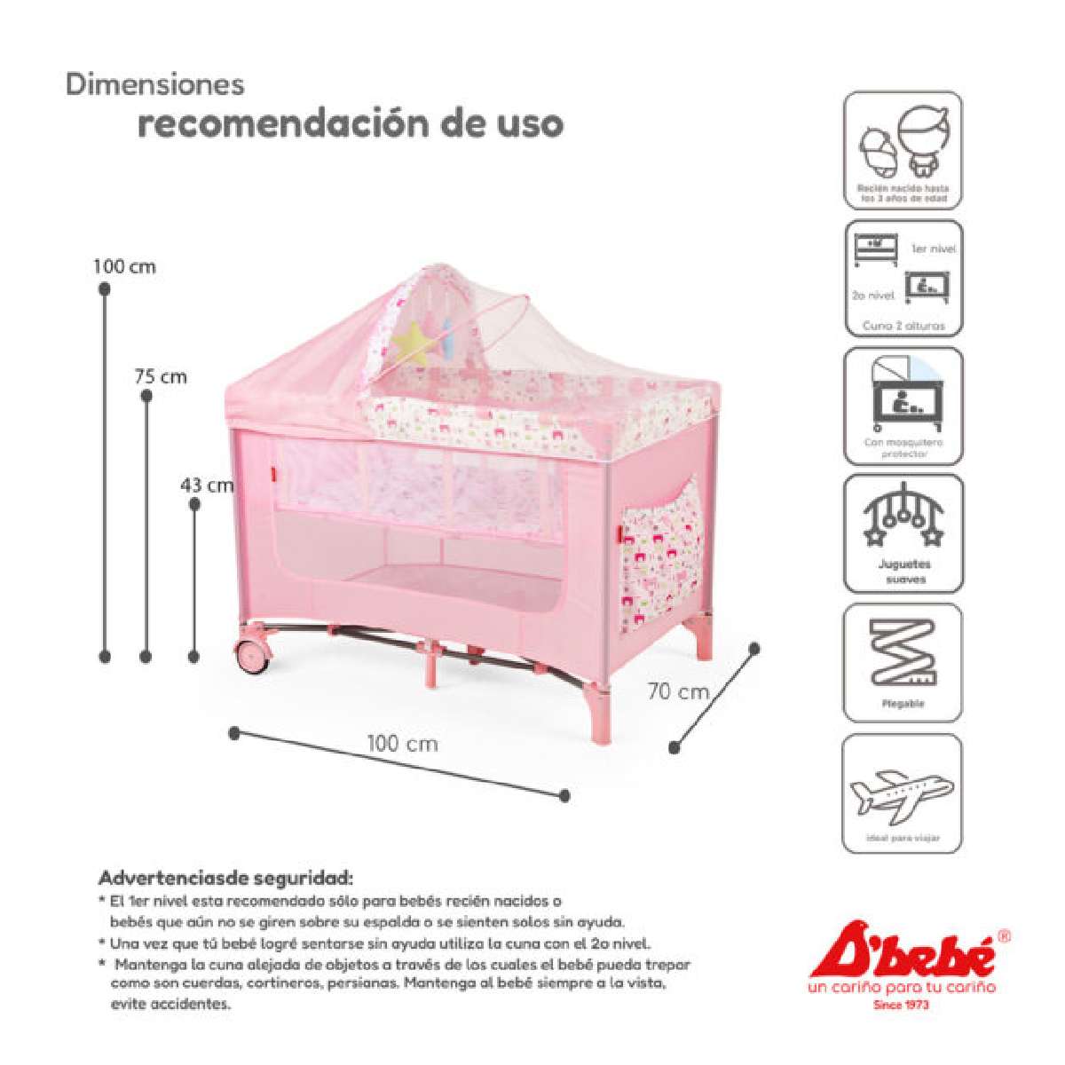 Cuna corral D´bebé Rest Rosa