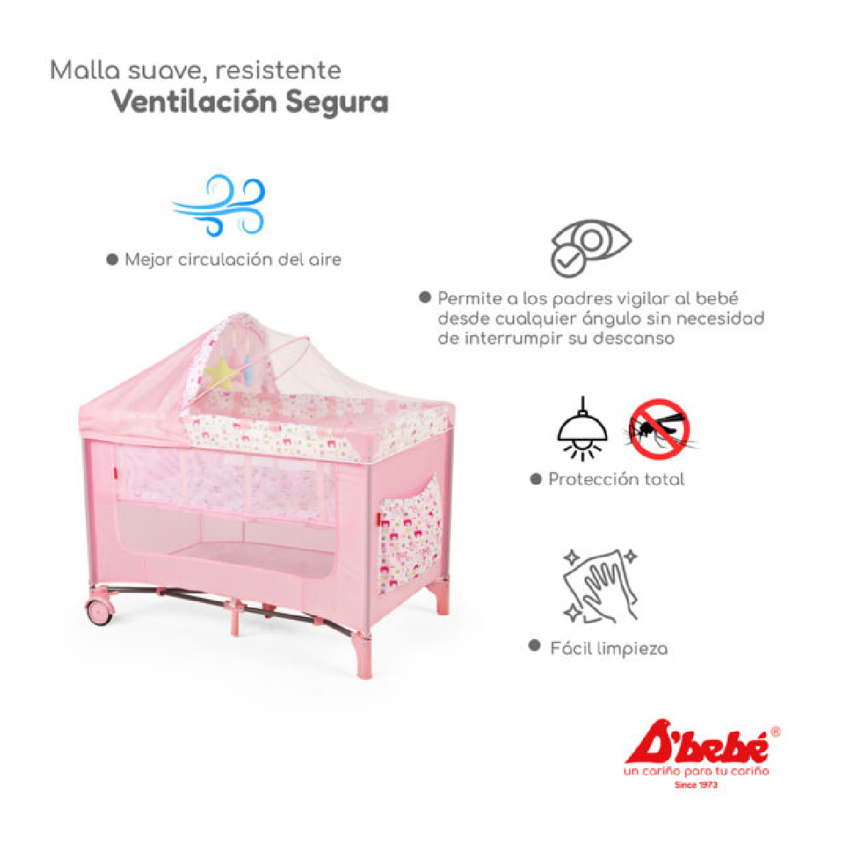 Cuna corral D´bebé Rest Rosa