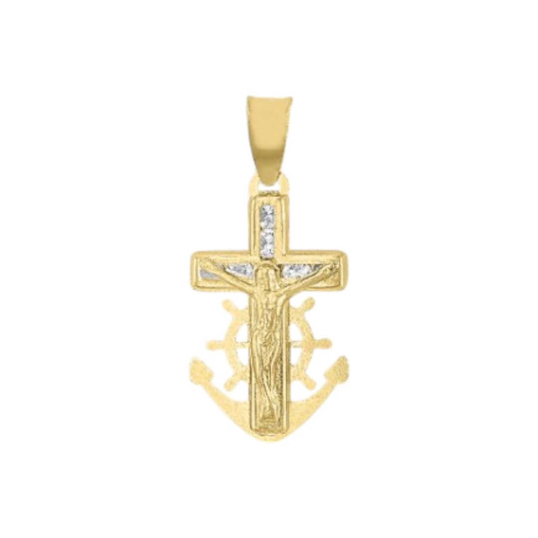 Dije Mini Ancla Cristo Elaborado En Oro De 10 K + Obsequio