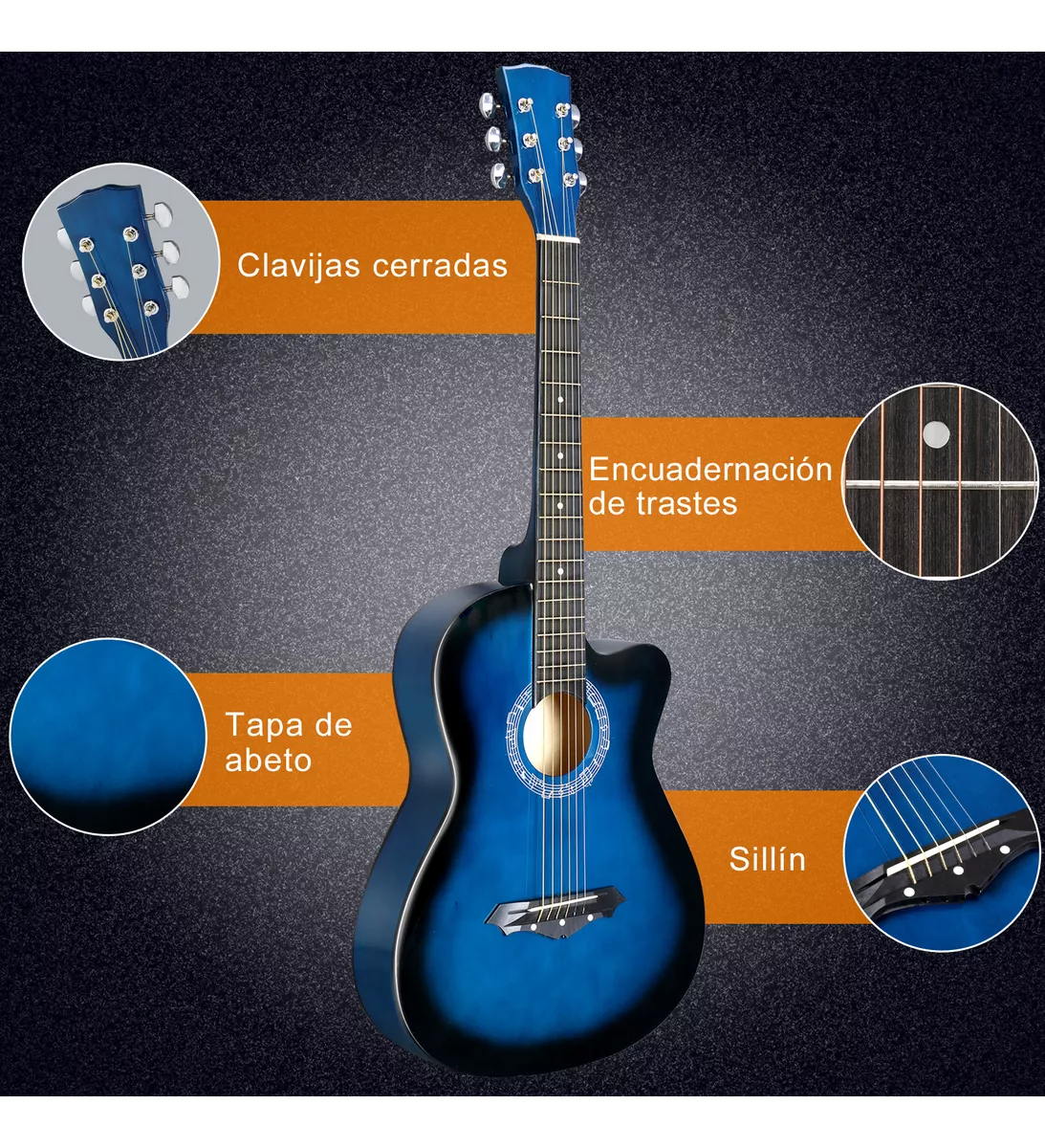 Guitarra Acústica Clásica de 38 Pulgadas + Accesorios - Calidad y Sonido para Principiantes y Aficionados