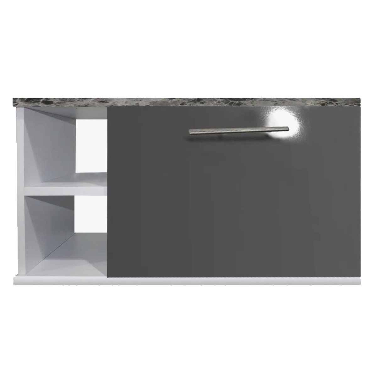 Gabinete baño ovalin monomando mesa tipo marmol puerta Gris
