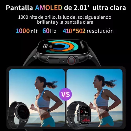 Smartwatch Reloj Inteligente Bluetooth Llamada Filwans Gts 2.01 Amoled Pantalla Mujer Hombre Smartwatch Color Negro