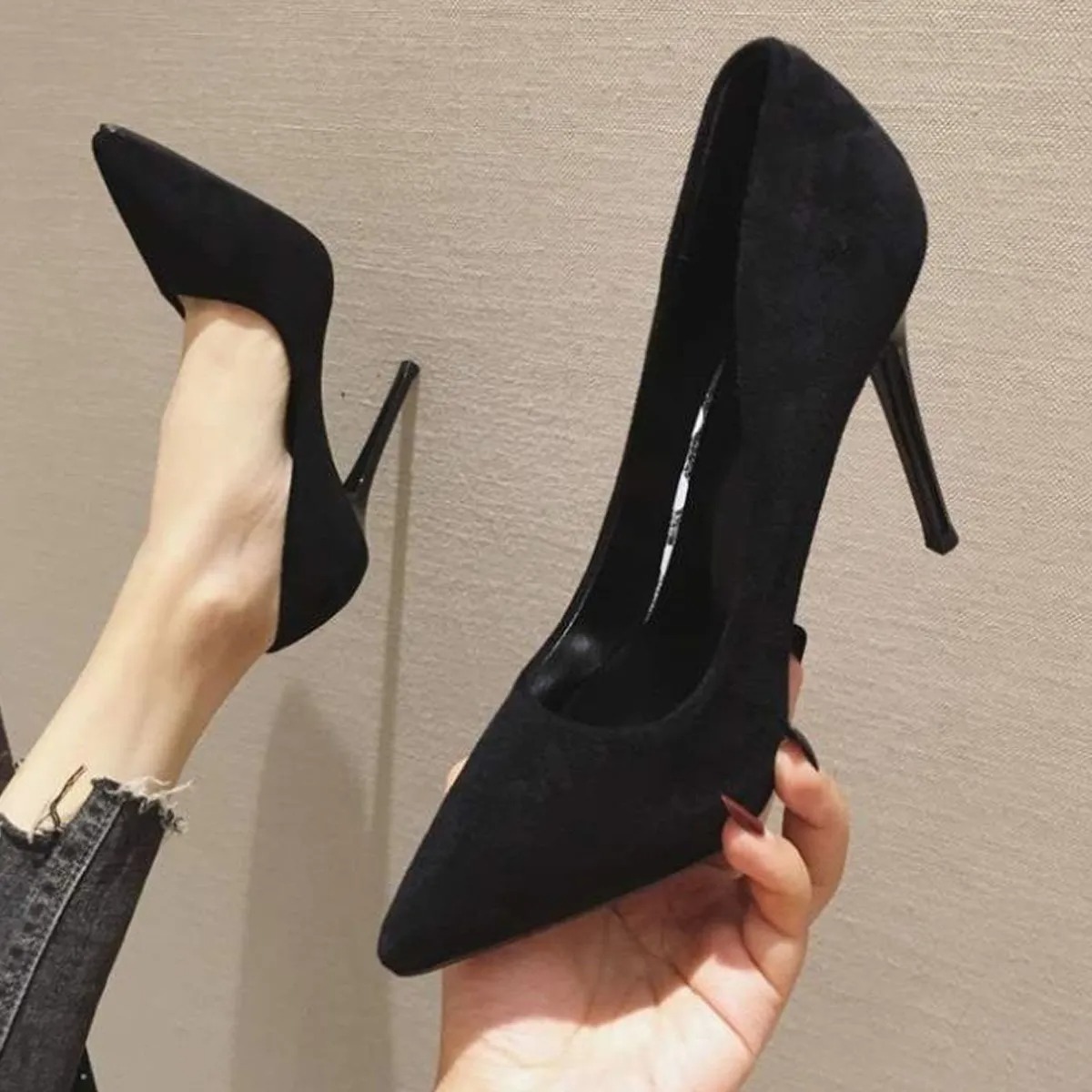 Zapatos De Tacón Formales De Gamuza Para Mujer 9cm Miveni