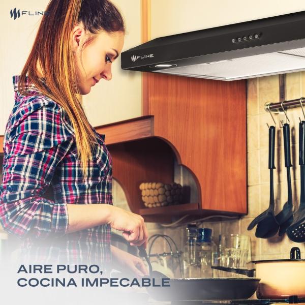 Campana extractora de cocina slim 80 cm Negro Matte  | bajo gabiente | Brimnes 80| FLINE