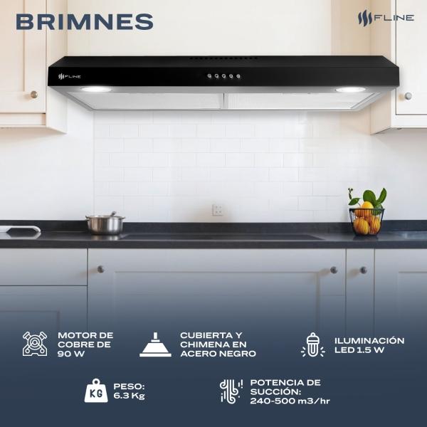 Campana extractora de cocina slim 80 cm Negro Matte  | bajo gabiente | Brimnes 80| FLINE