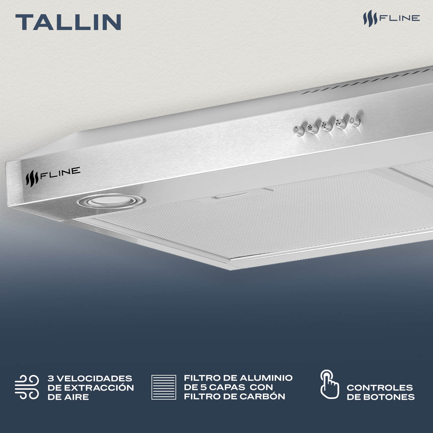 Campana extractora de cocina slim Acero Inoxidable 80 cm | bajo gabiente | Tallin 80| FLINE