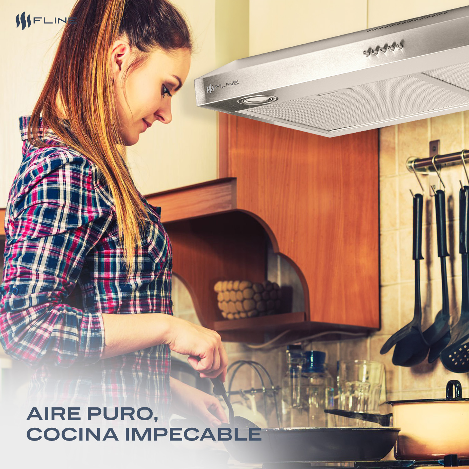 Campana extractora de cocina slim Acero Inoxidable 80 cm | bajo gabiente | Tallin 80| FLINE