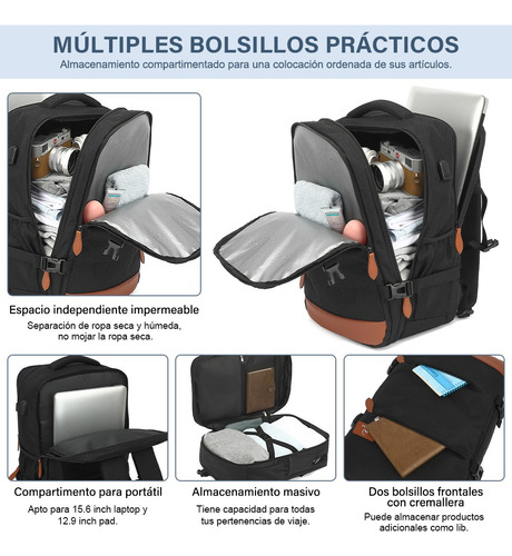 Mochila Para Laptop 15.6 Impermeable Viaje Hombres Antirrobo A Portátil 35l Con Interfaz Usb