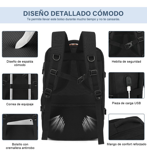 Mochila Para Laptop 15.6 Impermeable Viaje Hombres Antirrobo A Portátil 35l Con Interfaz Usb