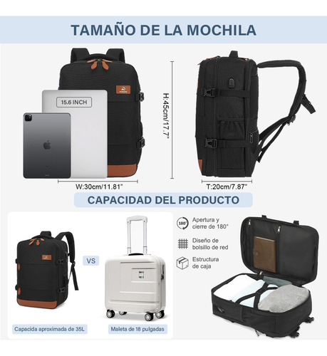Mochila Para Laptop 15.6 Impermeable Viaje Hombres Antirrobo A Portátil 35l Con Interfaz Usb