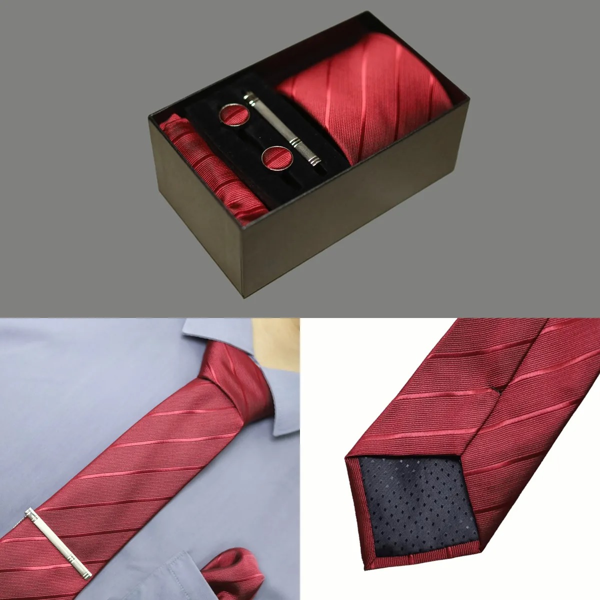 Classic Set Corbata Pañuelo Mancuernilla Hombre 5 Piezas