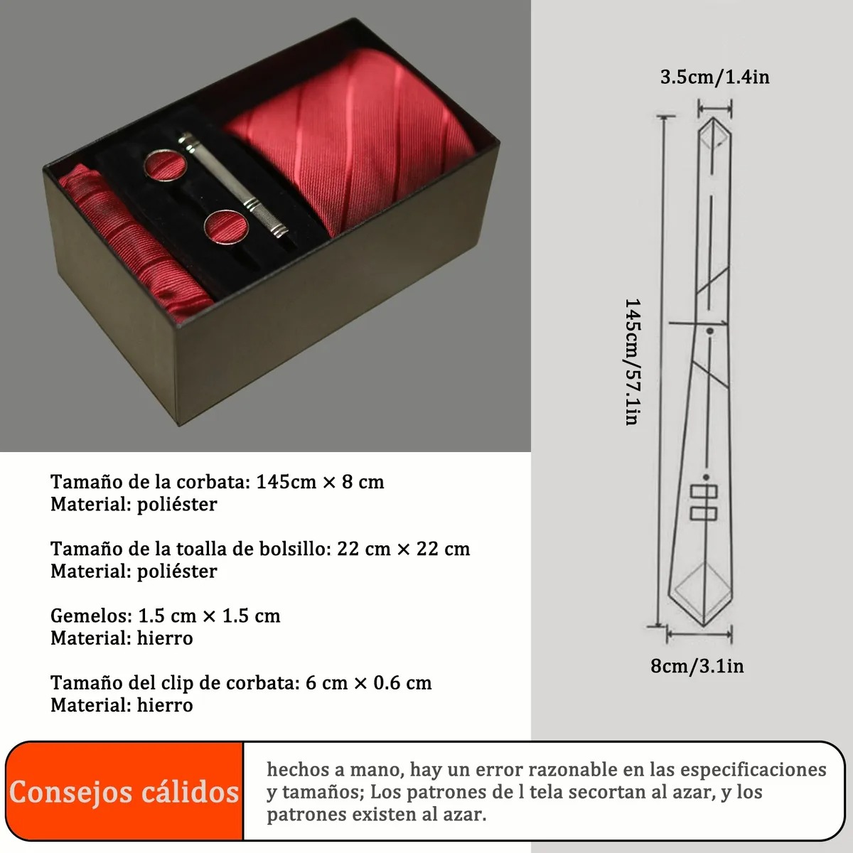 Classic Set Corbata Pañuelo Mancuernilla Hombre 5 Piezas