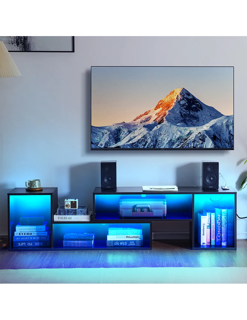Mueble para TV Retráctil Doble En Forma De L Moderno Minimalista Mesa Televisión con Luz Led USB 