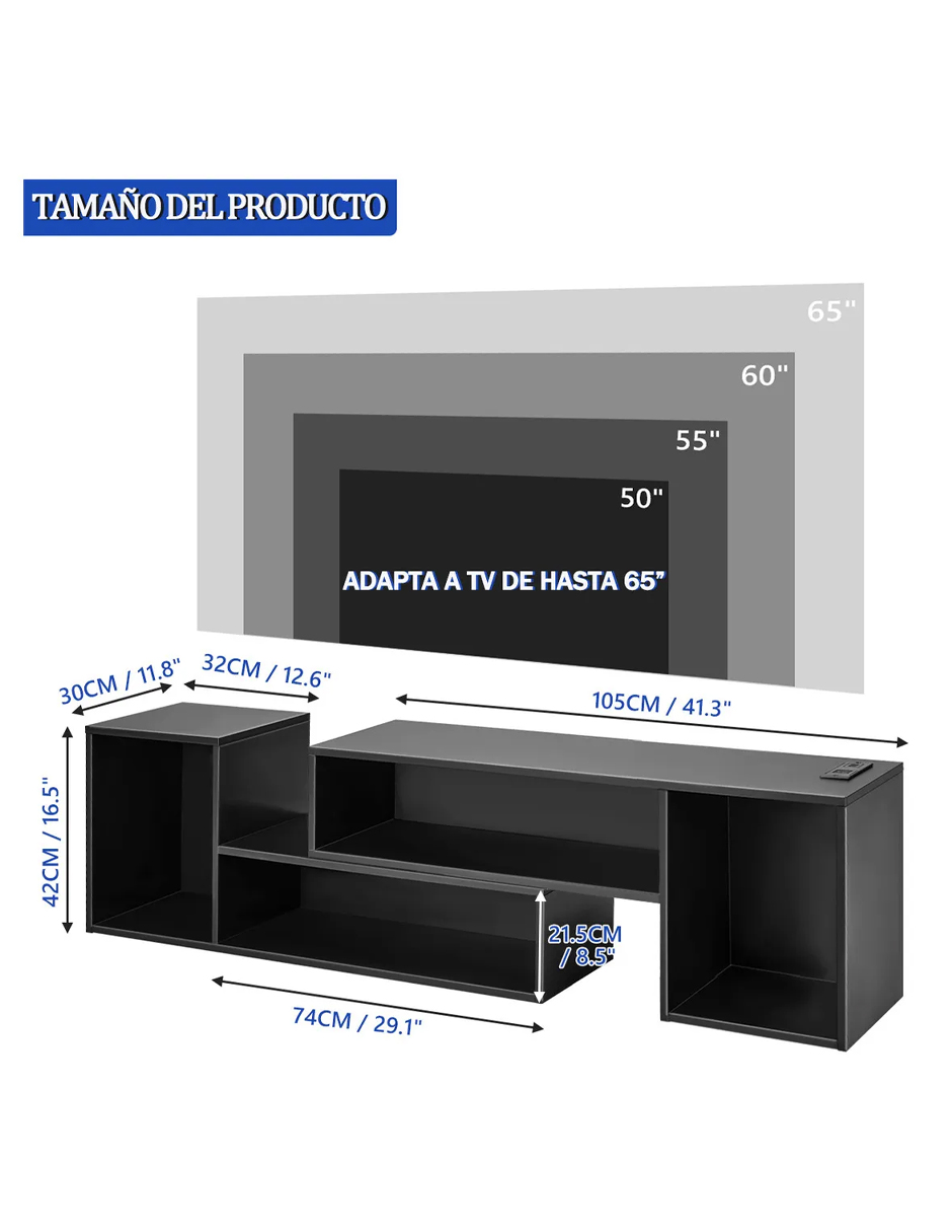 Mueble para TV Retráctil Doble En Forma De L Moderno Minimalista Mesa Televisión con Luz Led USB 