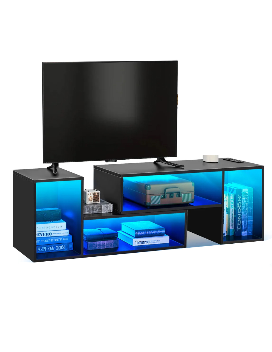 Mueble para TV Retráctil Doble En Forma De L Moderno Minimalista Mesa Televisión con Luz Led USB 