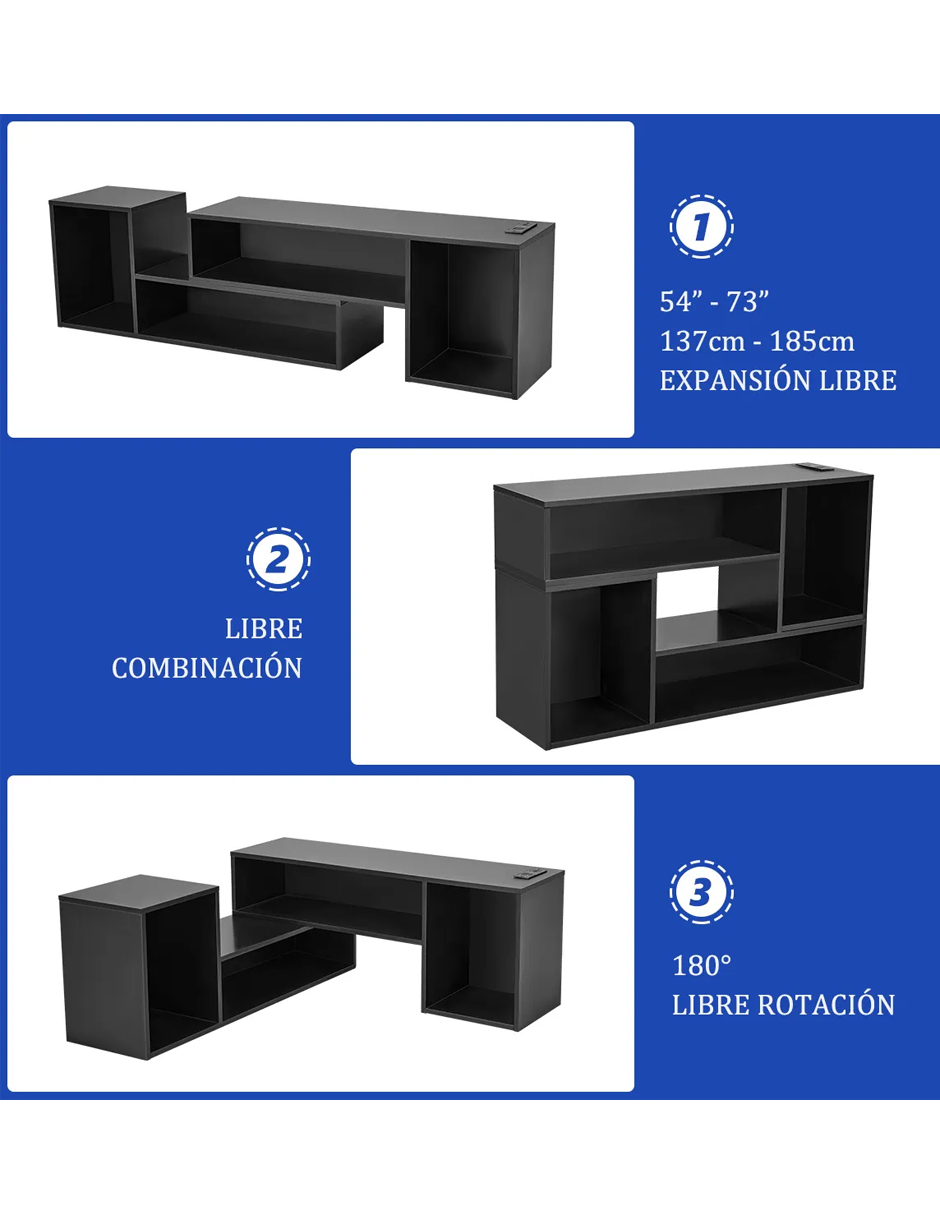 Mueble para TV Retráctil Doble En Forma De L Moderno Minimalista Mesa Televisión con Luz Led USB 