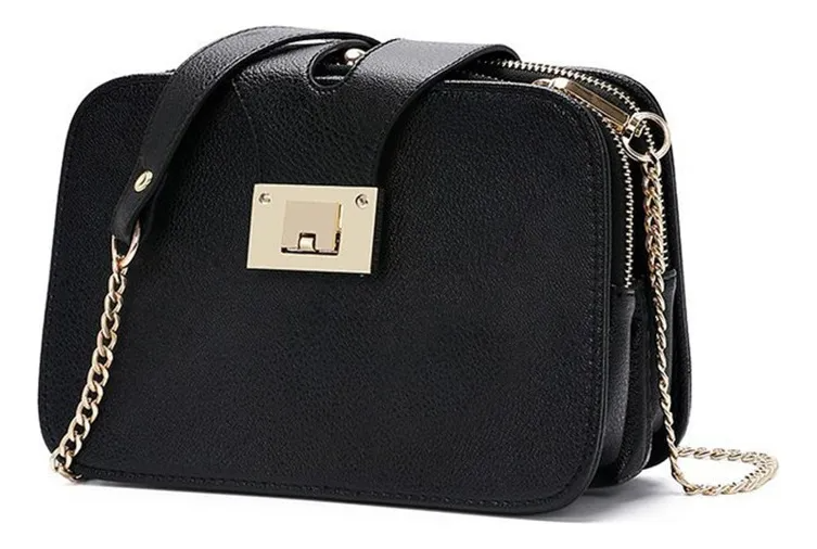 Ninzi® Bolso Bandolera Para Mujer Con Hebilla Metálica Color Negro