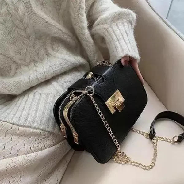 Ninzi® Bolso Bandolera Para Mujer Con Hebilla Metálica Color Negro