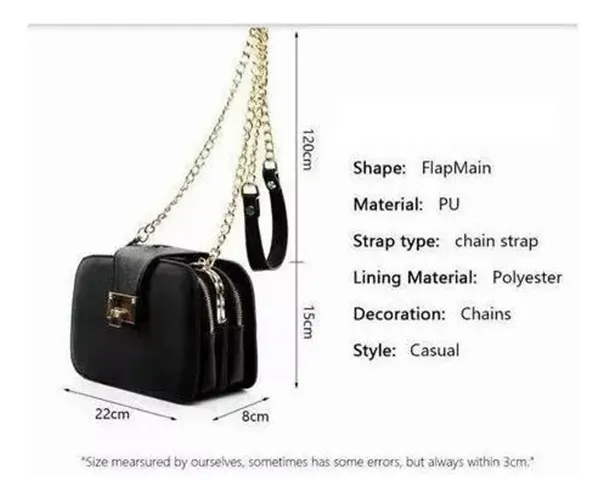 Ninzi® Bolso Bandolera Para Mujer Con Hebilla Metálica Color Negro