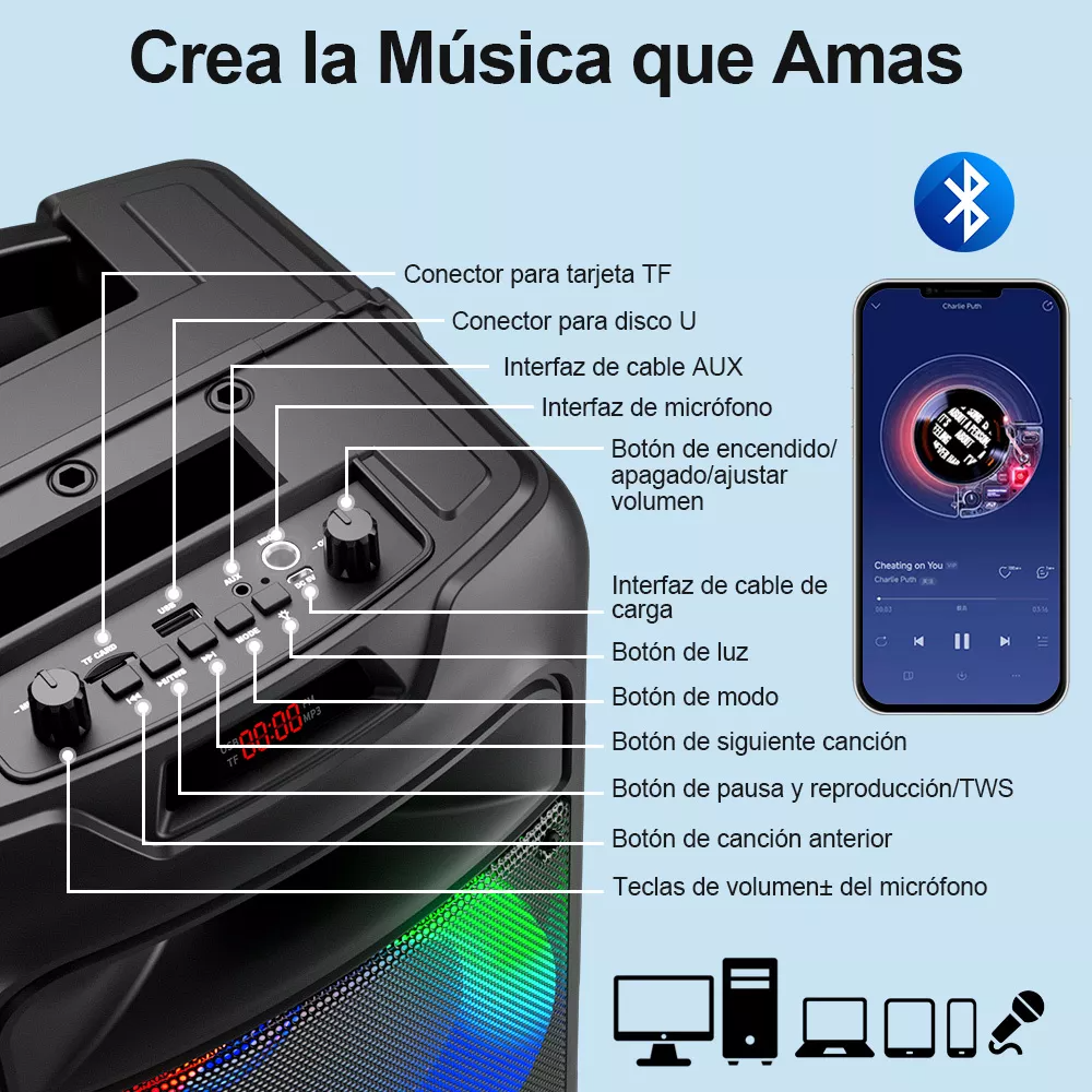 Bocina Bluetooth Bafles Audio Con Caja De Luz Karaoke Radio