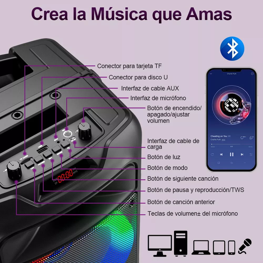 Bocina Bluetooth Bafles Audio Con Caja De Luz Karaoke Radio