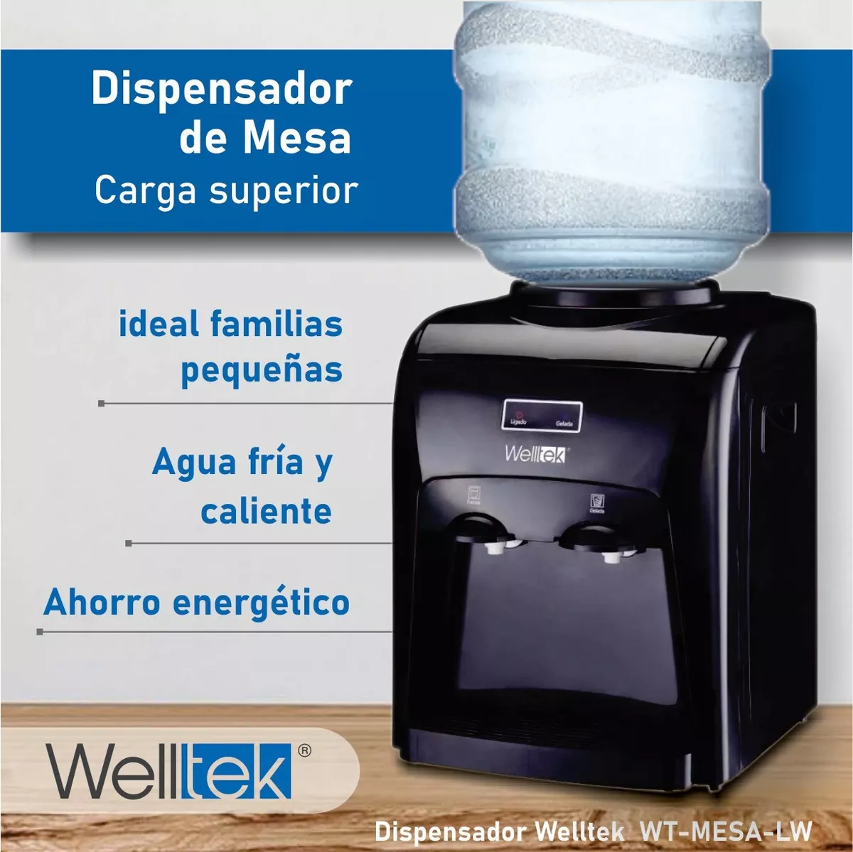 Dispensador Agua Fría Caliente Enfriador Mesa Termomagnético Color Negro | Despachador de agua compacto para garrafón carga superior hasta 20L