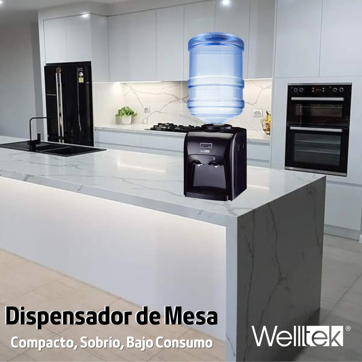 Dispensador Agua Fría Caliente Enfriador Mesa Termomagnético Color Negro | Despachador de agua compacto para garrafón carga superior hasta 20L