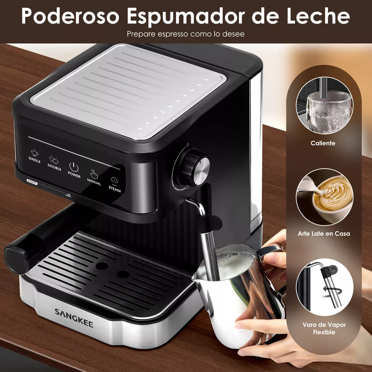 Cafetera Espresso, Máquina De Café Espresso Y Capuchino 15 Bares, Sangkee Cafetera Compatible Con Café Molido, Con Espumador De Leche, Para Preparar Café Espresso, Latte, Para El Hogar Barista, ESS5.